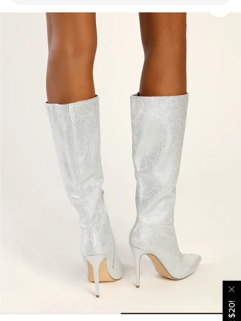 My Crush Silver Rhinestone Pointed-Toe Knee-High Boots - Picture 2 of 7